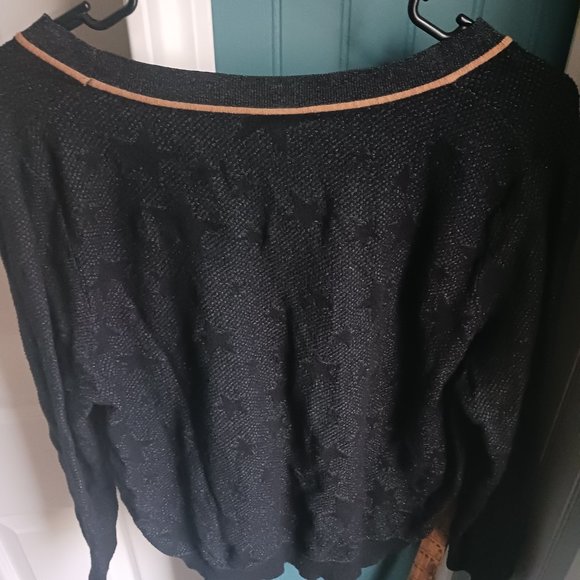 black cardigan with transparent star print & rust-colored piping - Picture 3 of 3